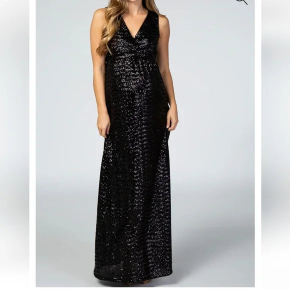 Pinkblush Black Sequin V-neck Sleeveless Maternity Gown - Picture 2 of 5